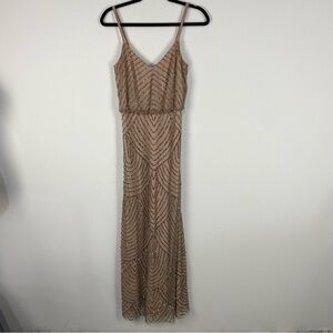 Adrianna Papell Sequinned Midi Dress Party Cocktail Nude